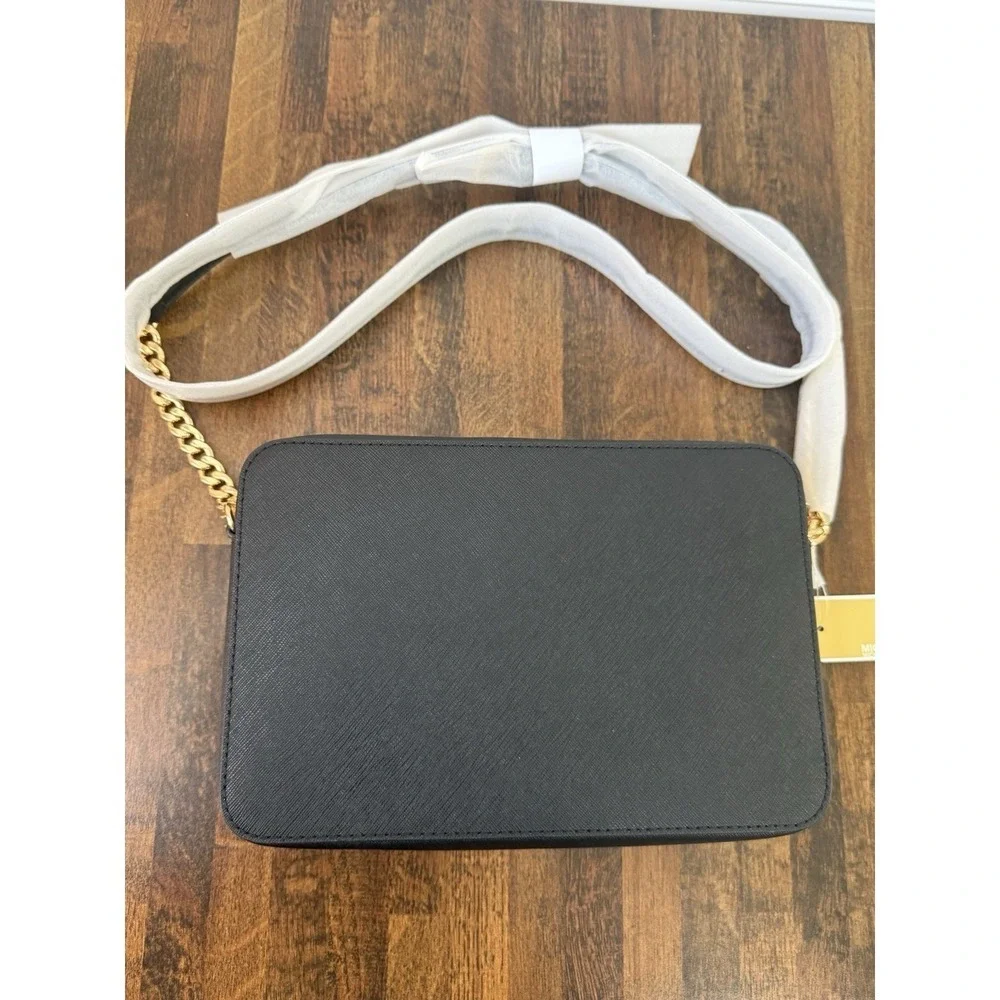 Michael Kors Jet Set Item Large East West Black Gold Crossbody Bag $378